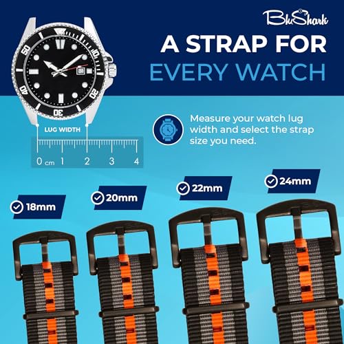 Image of BluShark - Original Collection Military-Style Waterproof Watch Strap, Fits All Timepiece Brands, Durable Nylon Wristwatch Accessories with Stainless Steel Buckle - 18mm, 20mm, 22mm & 24mm Watch Bands
