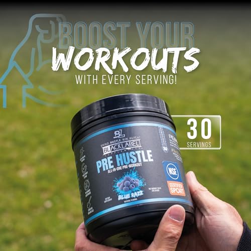 Image of BLACKLABEL Supplements PRE Hustle V3 Pre-Workout Powder - NSF Certified for Sport - Energy, Strength & Endurance Support - Blue Razz - with Creatine & Caffeine - 30 Servings