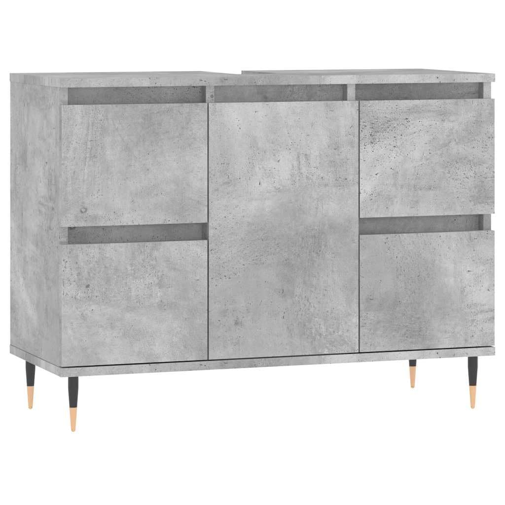 Mueble de Baño en Madera de Ingeniería Gris Hormigón 80x33x60 cm con 4 Cajones y Compartimento, Armario de Almacenaje con Puerta Ajustable y Patas de Hierro para Estabilidad,