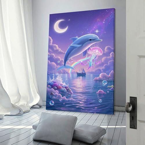 Tableau dauphin 3D MEFESE 30x45cm pour salon et bureau
