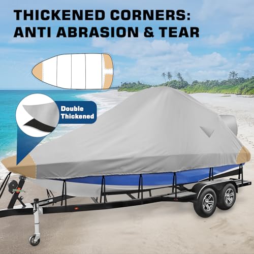 Mionovity Wake Tower Boat Cover,900D Marine Heavy Duty Waterproof Boat Cover,Wakeboard Tower Boat Cover,Fits V Hull Runabout Ski-Boats, 25-27ft, Gray by Mionovity - Image 3