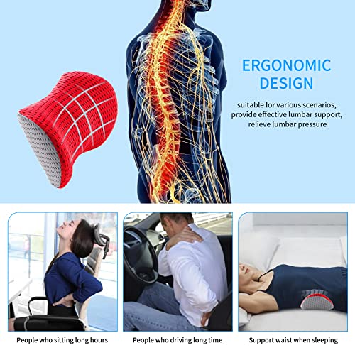Fousupdt Lumbar Pillow, Memory Foam Lumbar Support Pillow For Office Chair And Car Seat, Back Support Pillow For Lower Back Pain Relief, Support Cushion Back Pillow For Sleeping, Driving(Red) #TOP4