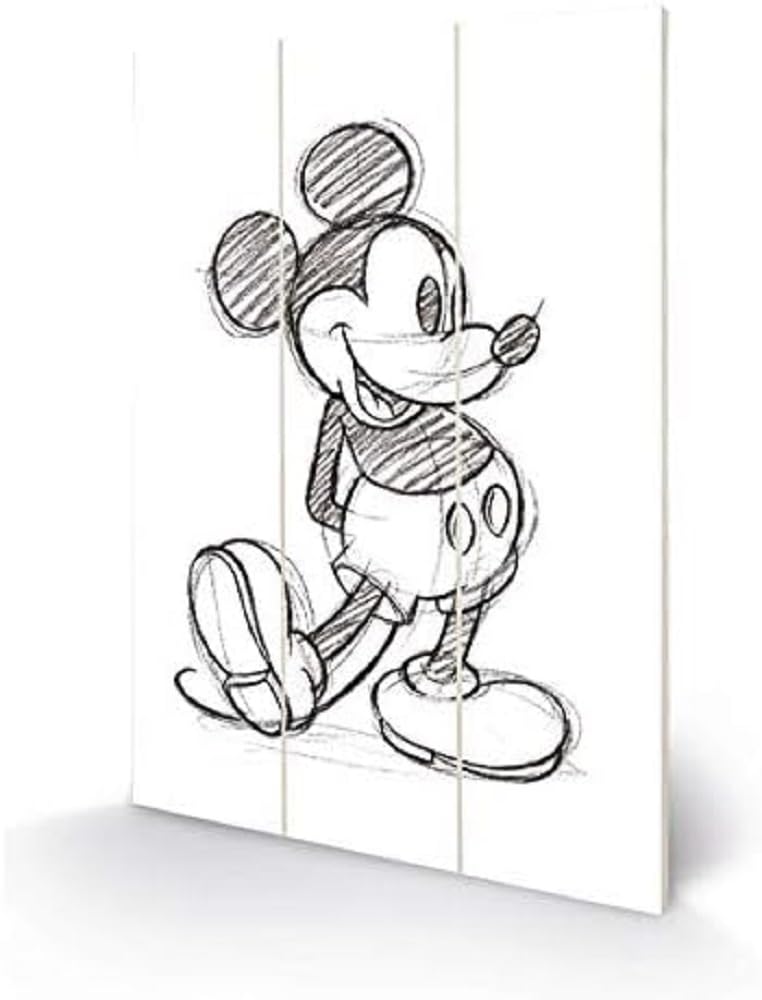Disney Mickey Mouse Wall Art Wood Print (Vintage Sketch Design) 20cm x 29.5cm - Official Merchandise