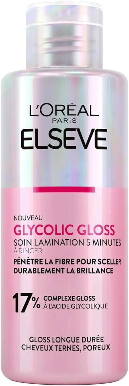 L'Oréal Paris - Lamination Care 5 Minutes - hair Mask for Dark Hair - Lack of Shine - Glycolic Acid - Elseve Glycolic Gloss - 200 ml