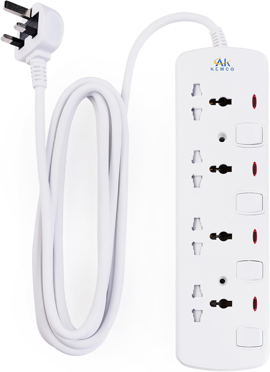 4 Way Universal Extension Cord, Power Strip with 10 Meter Cable, Heavy Duty Power Extension Lead, Multi Socket Power Cord for Home, Office, Electronics and Appliances