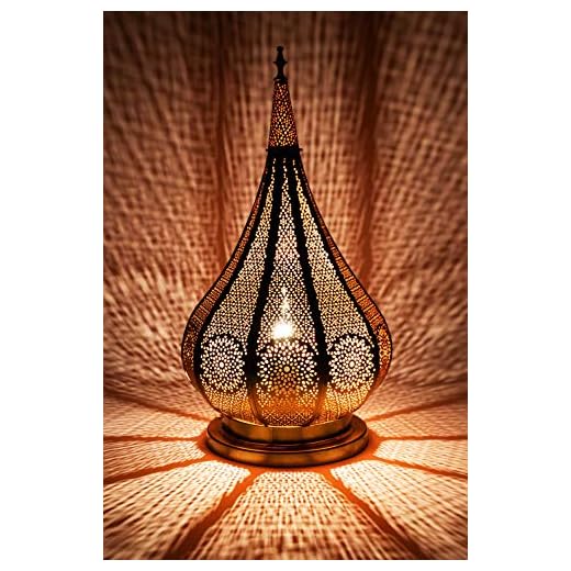 Tischlampe Metall 38cm hoch Weiß Beige Creme Lampe Vintage Shabby 4 Orientalische kleine Tischlampe Lampe Kais 38cm Gold E14 | Marokkanische Tischlampen klein aus Metall, Lampenschirm Schwarz | Nachttischlampe modern, für Vintage, Retro & Landhaus Stil Design