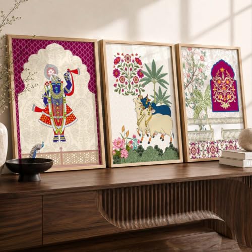 Image of kotart Art Wall Painting | Indian Traditional Madhubani Paintings Home Decoration With Frame For Living Room Bed Room Hotel Wall Decor Digital Reprint Set of 3 (13X17 inch)