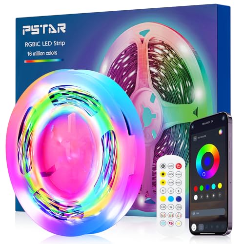 PSTAR Tira LED TV, 3 Metros Tiras LED RGB+IC, Sincronización de Música con Aplicación y Control Remoto, LED IC incorporado con 213 Persecución Modos y 16 millones de colores de TV PC Fiesta