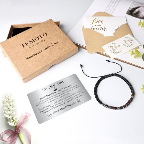 To My Son Bracelet from Mom - Gifts for Sons Birthday Gifts for Men with Engraved Wallet Card,Son Bracelet Gifts for Him3