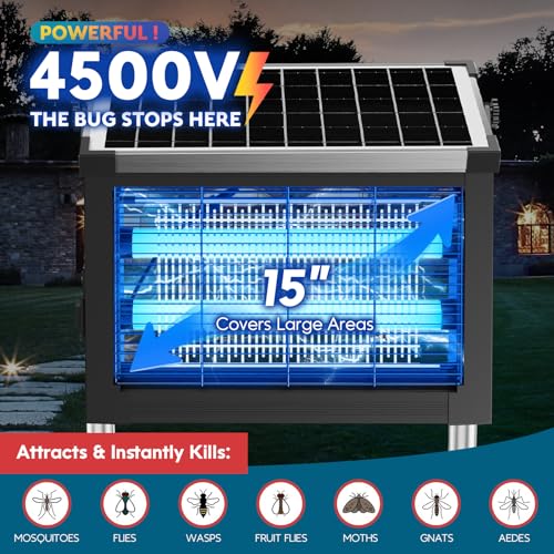 Solar Bug Zapper 4500V Waterproof Mosquito Zapper Fly Traps Outdoor Patio - image 4