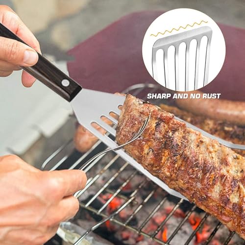 Image of Baskety Fish Spatula 1-Piece Stainless Steel Slotted Turner for Flipping, Turning, Frying & Grilling, Metal Slotted Spatulas Kitchen Cooking Turner D Small 28 cm