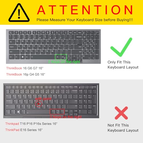 Image of Saco Keyboard Cover for 2025 2024 Lenovo ThinkBook 16 [Gen 6 Gen 7 Gen 8 Gen 9] 16-inch Laptop, ThinkBook 16p [Gen 4 & Gen 5] Keyboard Protector Skin- Black