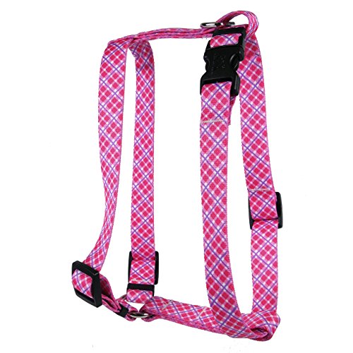 Image of Yellow Dog Design Pink Purple Diagonal Plaid Roman H Harness, Small /Medium-3 /4 Wide fits Chest of 14 to 20 inch