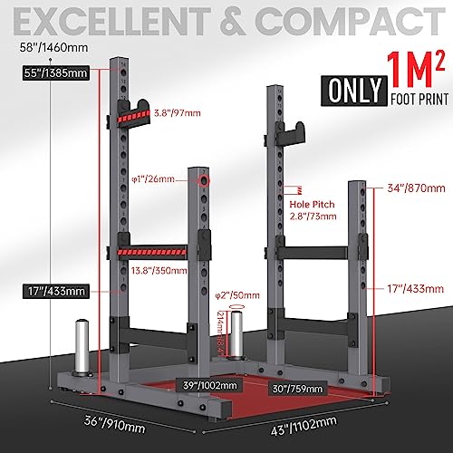 Image of PASYOU Adjustable Squat Rack Stand, Barbell Weight Rack for Home Gym | Heavy-Duty Squat Rack Stand, Adjustable Height, Suitable for Squat, Bench Press, Strength Training, Max Load 1800 LBS