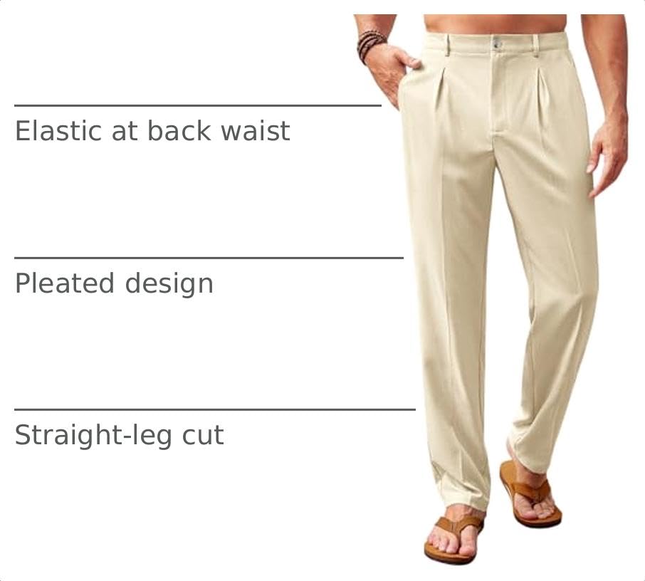 Image of Runcati Mens Casual Pants Elastic Waist Lightweight Loose Pleated Slacks