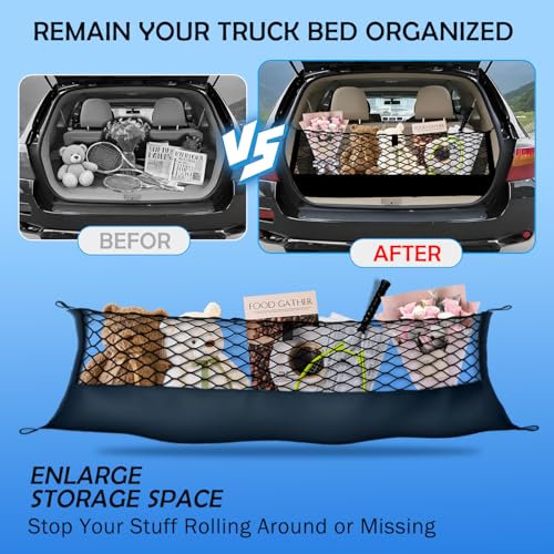 Image of Truck Bed Cargo Net for Toyota Highlander 2020-2025 2026 Accessories, Envelope Style Rear Trunk Mesh Cargo Net, Heavy Duty 5mm Bungee&Double-Layer Nylon Storage Tailgate Netting Holder Organizer