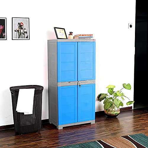 Image of Cello Novelty Plastic Big 2 Door Cupboard - Blue and Grey Novelty Compact Plastic 2 Door Cupboard with Shelf(Orange and Brown)