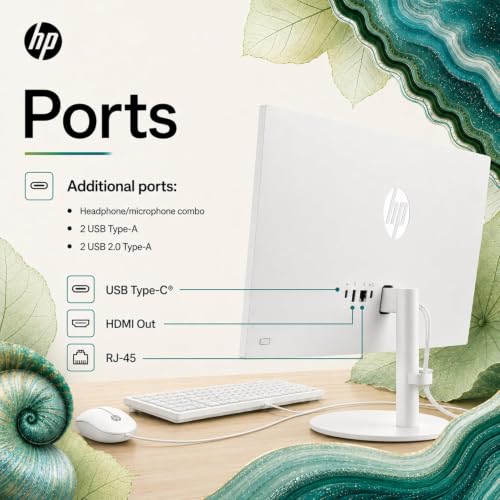 Image of HP 22 inch FHD All-in-One Desktop Computer, 16GB RAM, Quad-Cores Intel N100, Windows 11, 128GB Storage, Office 365 for Web, Keyboard & Mouse Included, White