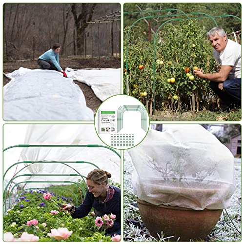 107 Pieces Garden Mesh Netting Kit, 8 Sets Metal Greenhouse Hoops With 10X30Ft Plant Cover And 32 Clips & Gloves, Rust Plastic Coated Steel Pipe For Plants Vegetables Fruits Birds Protection, Green #TOP6