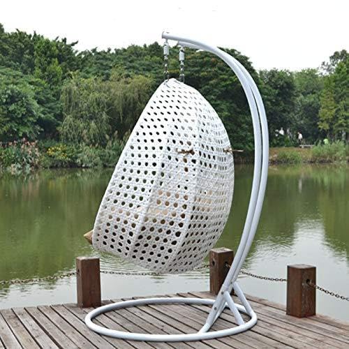 Image of Double Seater Hammock Swing Chair with Stand & Cushion | Heavy Duty Powder Coated Steel Frame | Outdoor Indoor Hanging Swing for Patio Balcony Garden Terrace Living Room (White-Light.Brown)