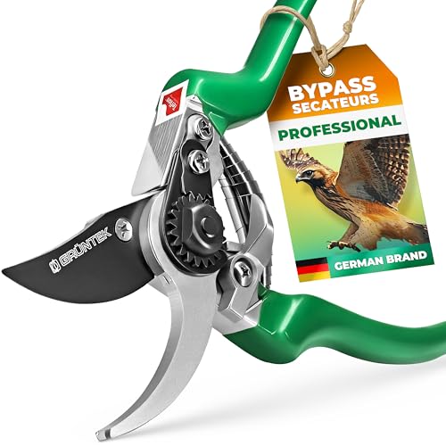 GRÜNTEK Professional Bypass Secateurs Falke – SK5 Teflon-Coated Blade 48mm | Ergonomic Garden Pruning Shears for Precise Cutting
