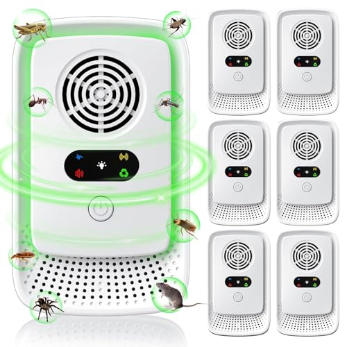 Gecool Paquete de 6 repelentes ultrasónicos de plagas con 4 modos, potente frecuencia amplia para repeler ratones, ratas, cucarachas, mosquitos, hormigas, arañas y polillas, seguro para niños