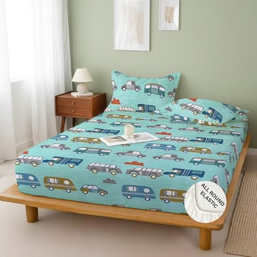 Image of Weave & Decor Printed Kids Bedsheets for King Size Bed 72x78x8 Inches, with 2 Pillow Covers 20x30 Inches, for Longer Double Mattresses