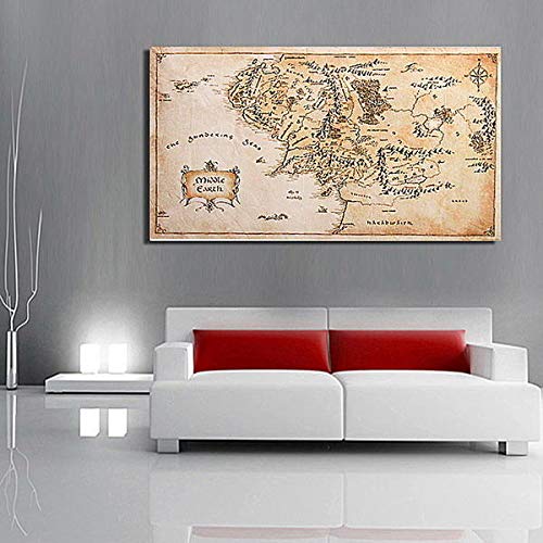From Movie Middle Earth Map Poster - Lord Of The Rings Silk Cloth Decor ...