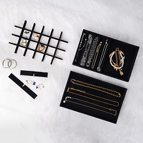 Image of ProCase Stackable Jewelry Organizer Trays for Drawers, Jewelry Drawer Inserts Container Display Case Storage for Earring Necklace Rings Bracelet with Removable Dividers -Allblack, 4 Layers