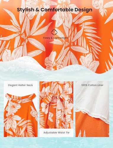 Image of PATPAT Family Hawaiian Matching Outfits - Mommy and Me Vacation Outfits | Halter Sundresses and Button Down Shirts,Caribbean Vacation Summer Tropical Outfits,Hawaiian Boho Tropical Floral Printed