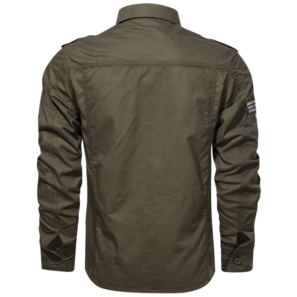 Hombre Camisas de Trabajo, Ropa de Militar de Manga Larga con Botones,Cargo Shirts, 2 Bolsillos, Regular Fit para Pesca, Tala, Senderismo, Caza