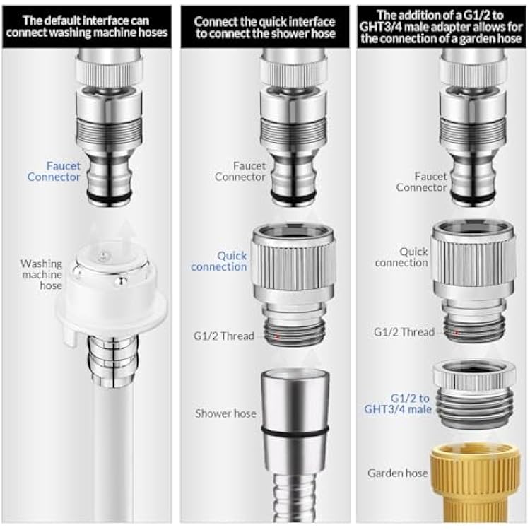 Sink Faucet Quick Connect Adapter, Kitchen Bathroom Faucet Hose Snap Coupling Adapter to Garden Hose Connector Compatible with Dishwasher, Washing Machine, Shower Hose, Pet Bathing Attachment