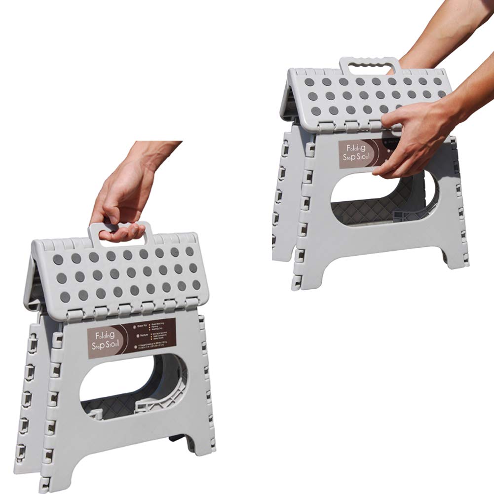 Non-Slip Folding Step Stool, Sturdy Safe Enough - Holds up to 300 Lb - 11 inch Footstool for Adults or Kids, Folding Ladder Storage/Opens Easy, for Kitchen,Toilet,Camping (Light Grey, 11'') 2