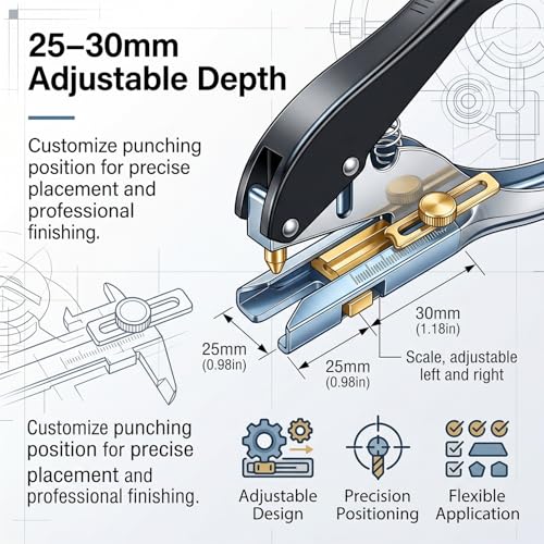 Image of 10mm Metal Hole Punch | Heavy Duty Single Hole Punch with 25-30 Adjustable Depth & Visual Alignment| Spring Loaded Precision Punch Tool for Woodworking, PVC, Plastic Sheets & Office Use