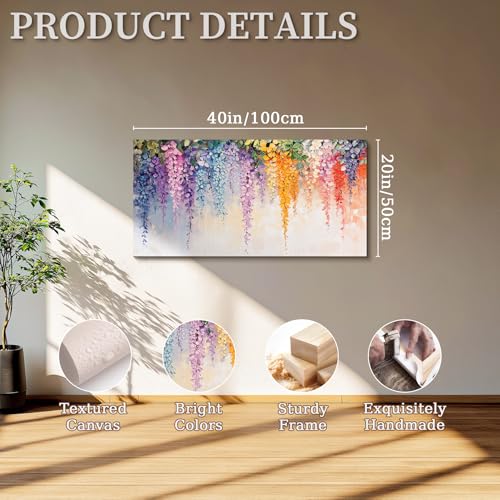 SERIMINO Colorful Wildflower Wall Art, Wisteria Cascade Large Artwork, Vibrant Floral Botanical Prints Paintings, Nature Plant Canvas Pictures for Living Room Bathroom Farmhouse Kitchen 20"X40"