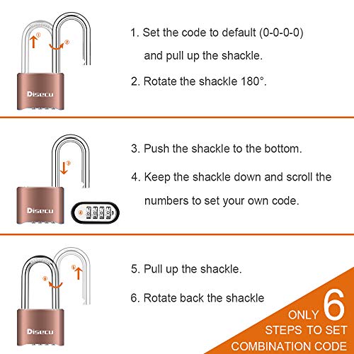 Image of 1 Pack disecu Heavy Duty 4 Digit Combination Lock, 2.5 Inch Long Shackle Outdoor Waterproof Padlock for School Gym Locker, Storage Unit, Fence, Gate, Toolbox (Brass)