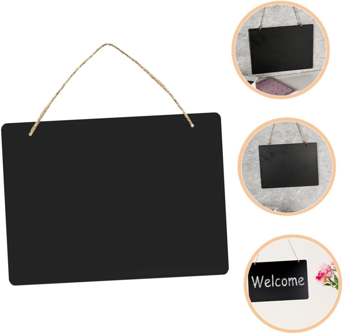 8Pcs Wooden Hanging Blackboard Signs Double Sided Reusable Chalkboard Boards for Flower Shops Coffee Shops Meeting Rooms Exhibitions Decorative Message Boards