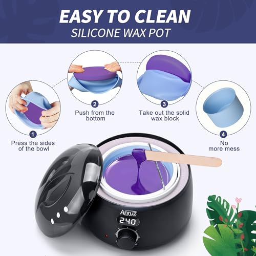 Image of ANRUZ Waxing Kit for Women Men - Digital Wax Kit for Hair Removal with Post-Wax Cream, Silicone Bowl & 55 More Accessories, at Home Use Warmer for Body, Bikini, Eyebrow, Face, Sensitive Skin