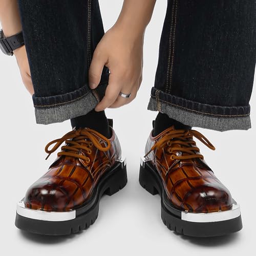 Thick Bottom Oxfords Men's Leather Lace-up Business Formal Shoes Anti-Slip Platform Height Increasing Wedding Prom Office Conference Uniform Derby Shoes 5