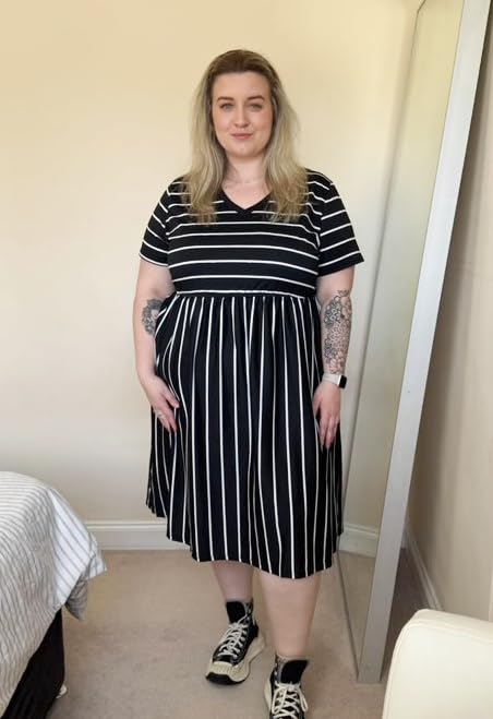 Image of RITERA Plus Size Dresses for Curvy Women Summer Spring Womens Dress V Neck Short Sleeve Casual Dress with Pockets XL-5XL