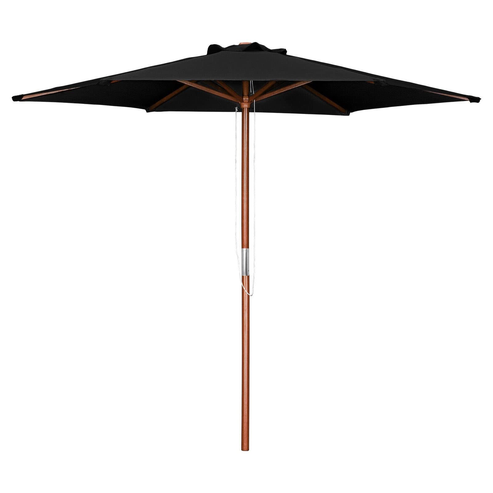 WDSOPK 2.4M Garden Wooden Sun Shade Outdoor Cafe Parasol Canopy Patio Umbrella