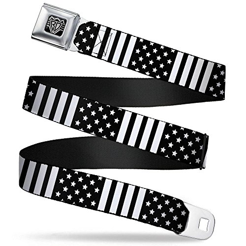 Buckle-Down Men Seatbelt Belt Americana W30132, American Flag Close-up Black/White, 1.5