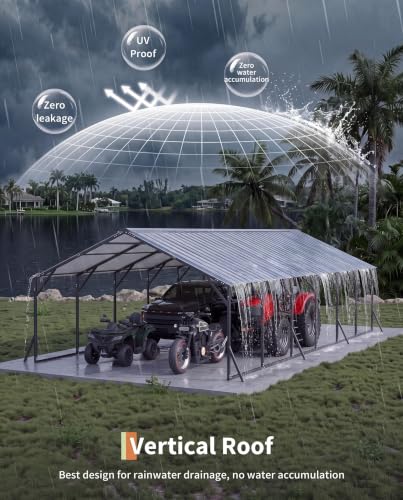 Image of GarveeLife 20'X30'x12' Metal Carport for Multiple Vehicles, Steel Car Ports | Vertical Roof Design / for All-Weather / for Full-Size Pickup Trucks, Boats, and Tractors