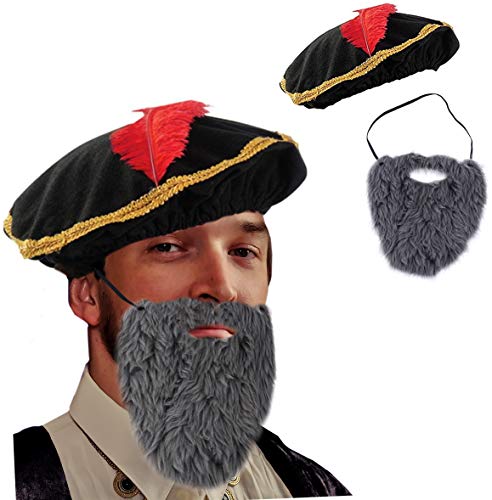 Tigerdoe Renaissance Hat - Medieval Hat with Beard - 2 Pc Set - Minstrel Costume- Renaissance Costume Accessories