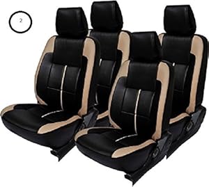 Khushal Leatherite Car Seat Covers Designer Front and Back Seat Cover Set for Maruti SX 4 Beige/Black