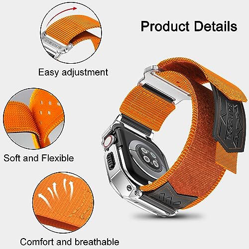 Image of BAITEYOU Band with Case Compatible with Apple Watch Band Series 9 8 7 (41mm) 6 5 4 SE 3 2 1 (40mm 38mm), Nylon Strap with Stainless Steel Metal Rugged Case Cover for iwatch Bands for Men