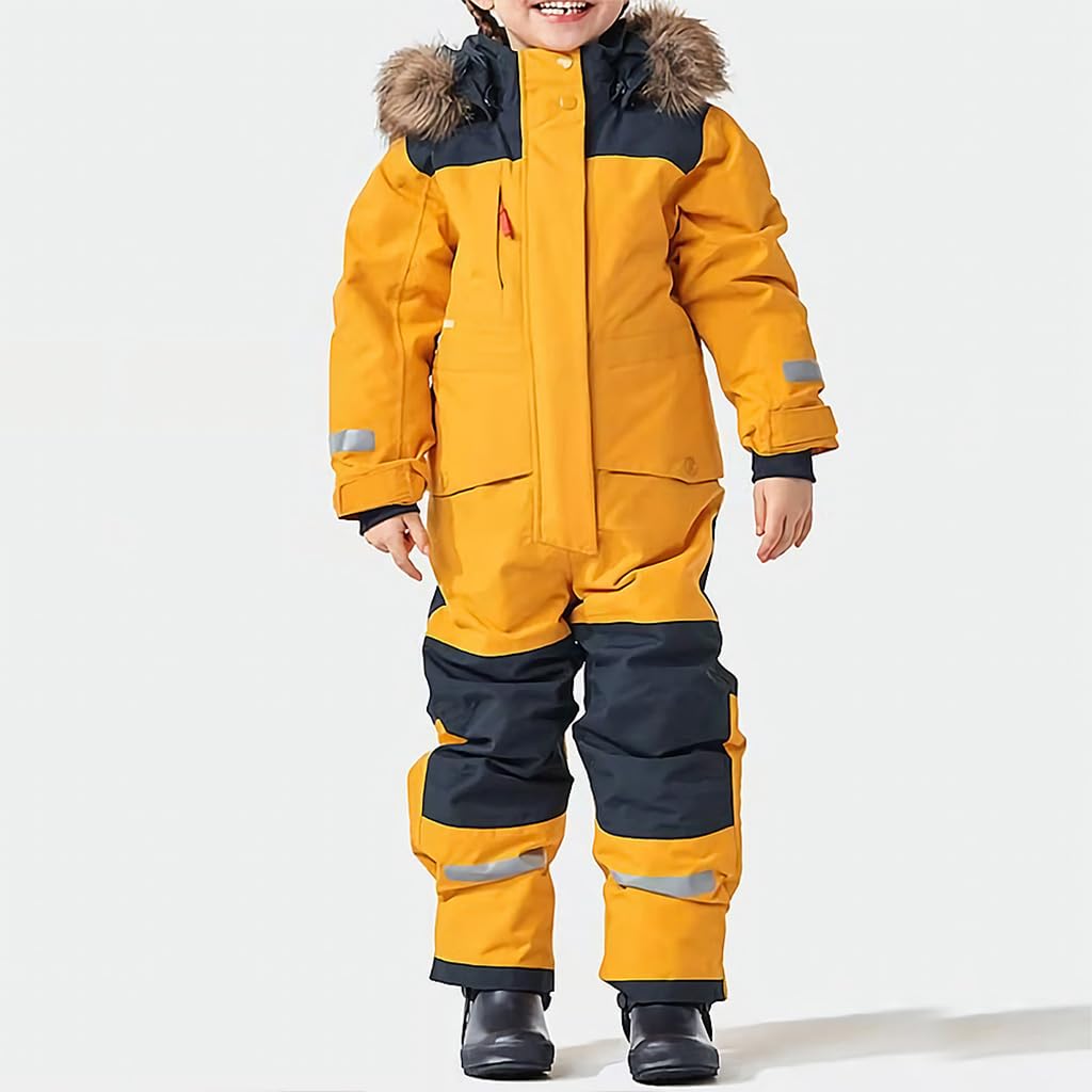 linboo Tuta da sci unisex per bambini, impermeabile, con cappuccio, traspirante, antivento, per ragazzi e ragazze