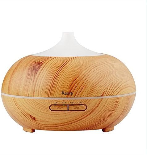 Ksera 300ml Essential Oil Diffuser for Aromatherapy with Cool mist Air Humidifiers, Ultrasonic Aroma Diffusers with 7 Colorful LED Lights, Auto Shut-off for Yoga, Spa, Bedroom, Baby Room - Wood Grain