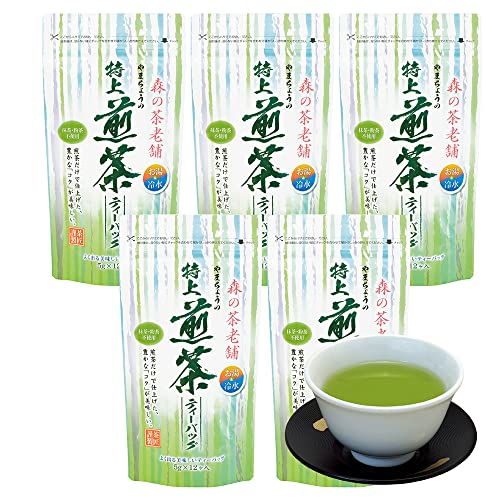 特上煎茶ティーバッグ 日本茶 緑茶 ティーバッグ 水出し 深蒸し茶 濃い (特上煎茶, (5g×12包)5袋)