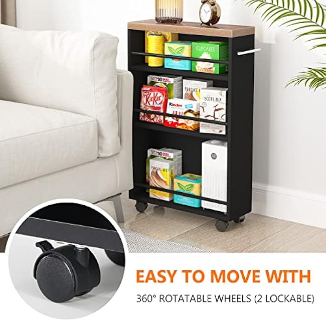 Tribesigns Slim Storage Cart, Rolling Narrow Kitchen Cart on Wheels for Small Place, 4-Tier Slide Out Slim Utility Cart Skinny Laundry Cart with Handle for Kitchen, Bathroom, Laundry-6uyBcFph